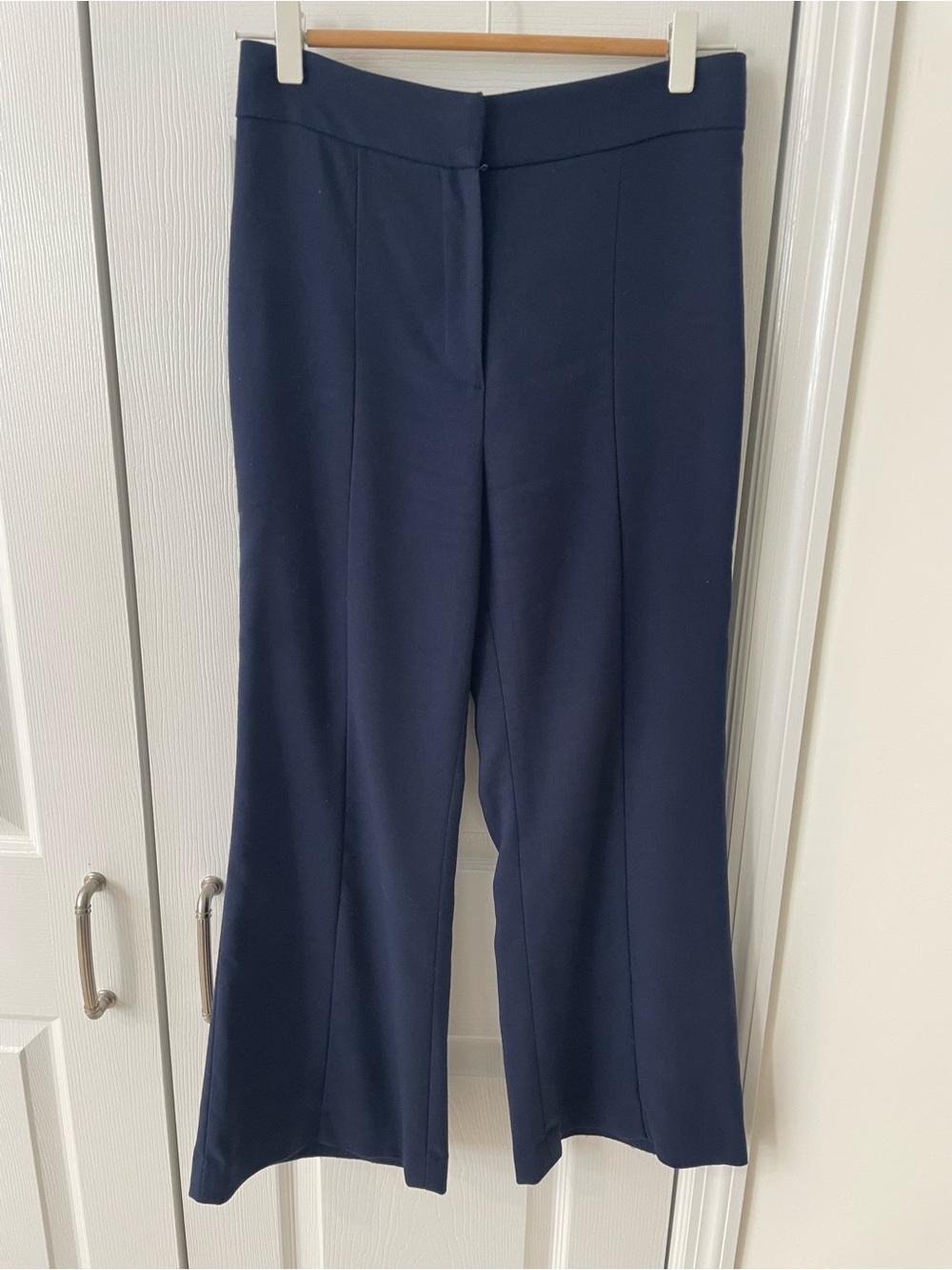 Women's Navy Flare Crop Dress Pants
